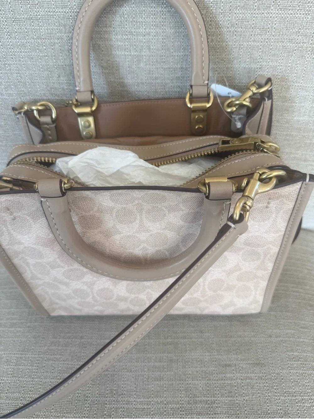 Coach Beige Signature Satchel with Mickey Patches